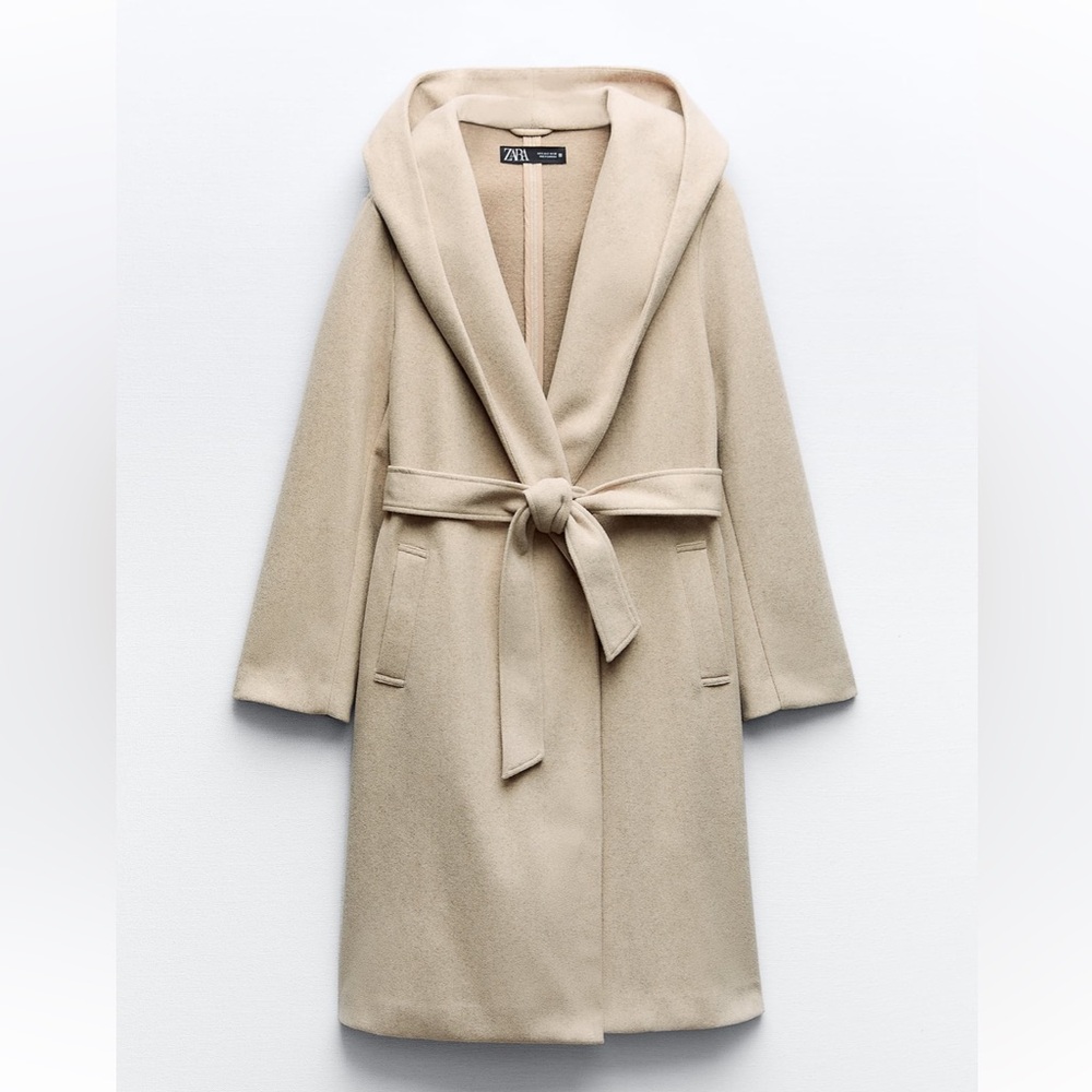 Zara beige soft hooded coat